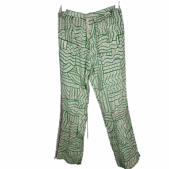 Zara Womens Pajama Pants Linen Blend Small S Ecru Pink Green Printed - Picture 4 of 7